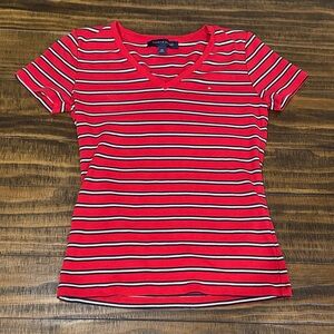Tommy Hilfiger Women's Red Striped Short Sleeve Tee